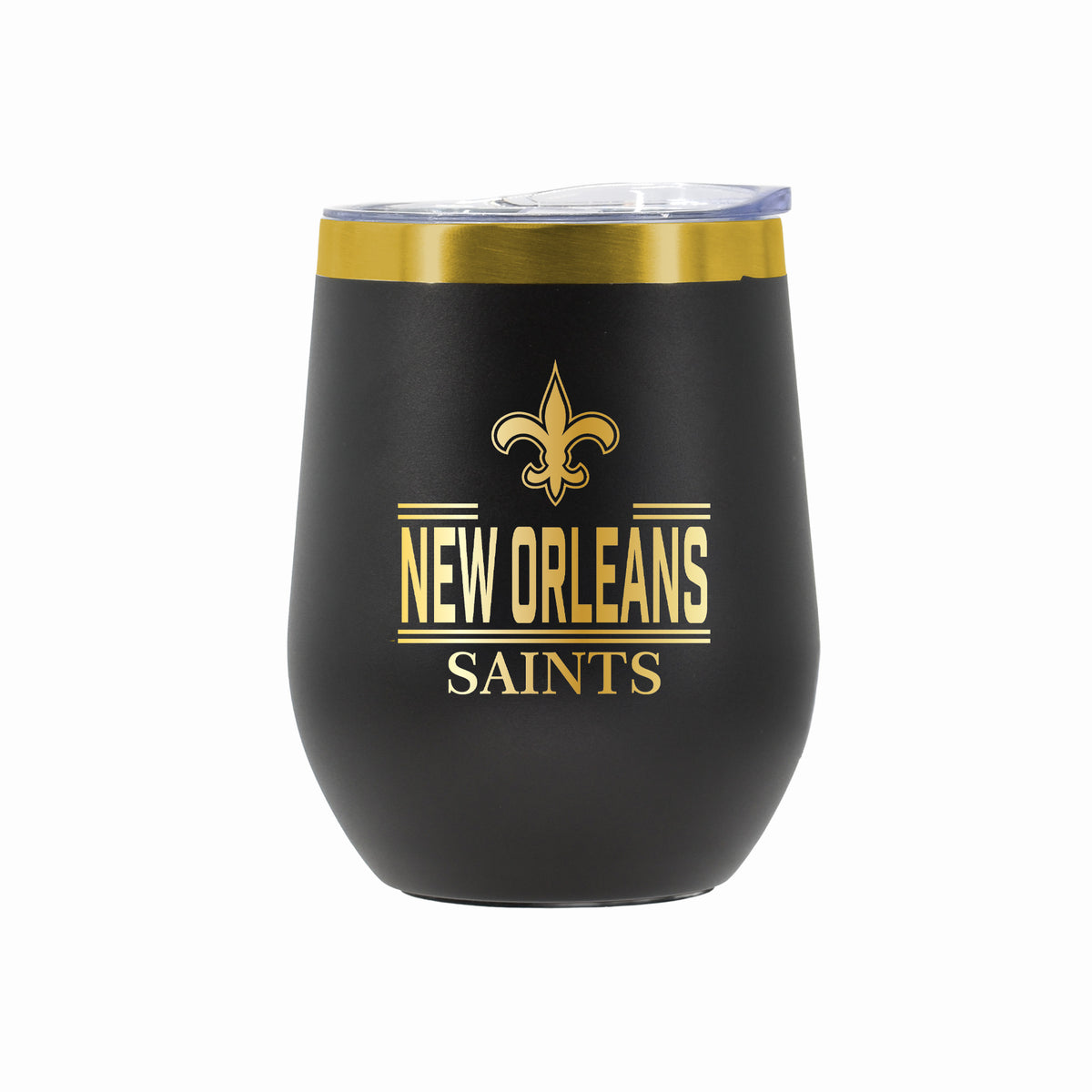 12 oz Stainless Steel Wine Tumbler with Gold Etched Classic Crew Team Design, New Orleans Saints
