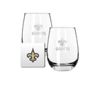 2 Pack Stemless Wine Glasses and Coasters Set | New Orleans Saints