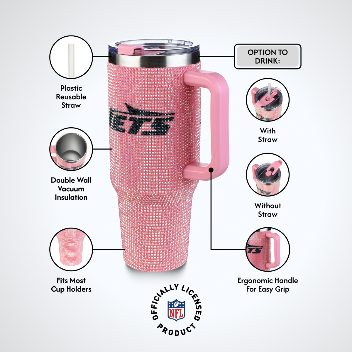 40oz Pink Bling Game Day Tumbler I | New York Jets