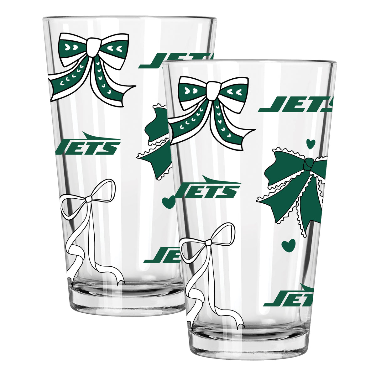  Jets 2pk 16oz Bow Pint Glass 