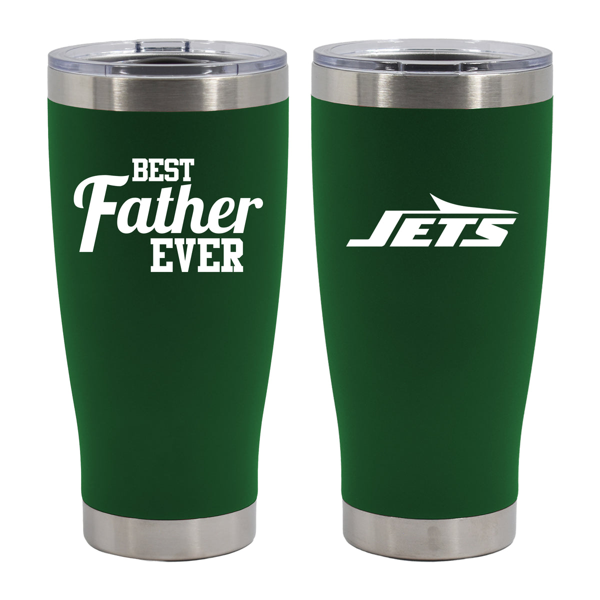 20oz Green Stainless Steel Tumbler, Direct Print, Best Dad Ever Design, New York Jets