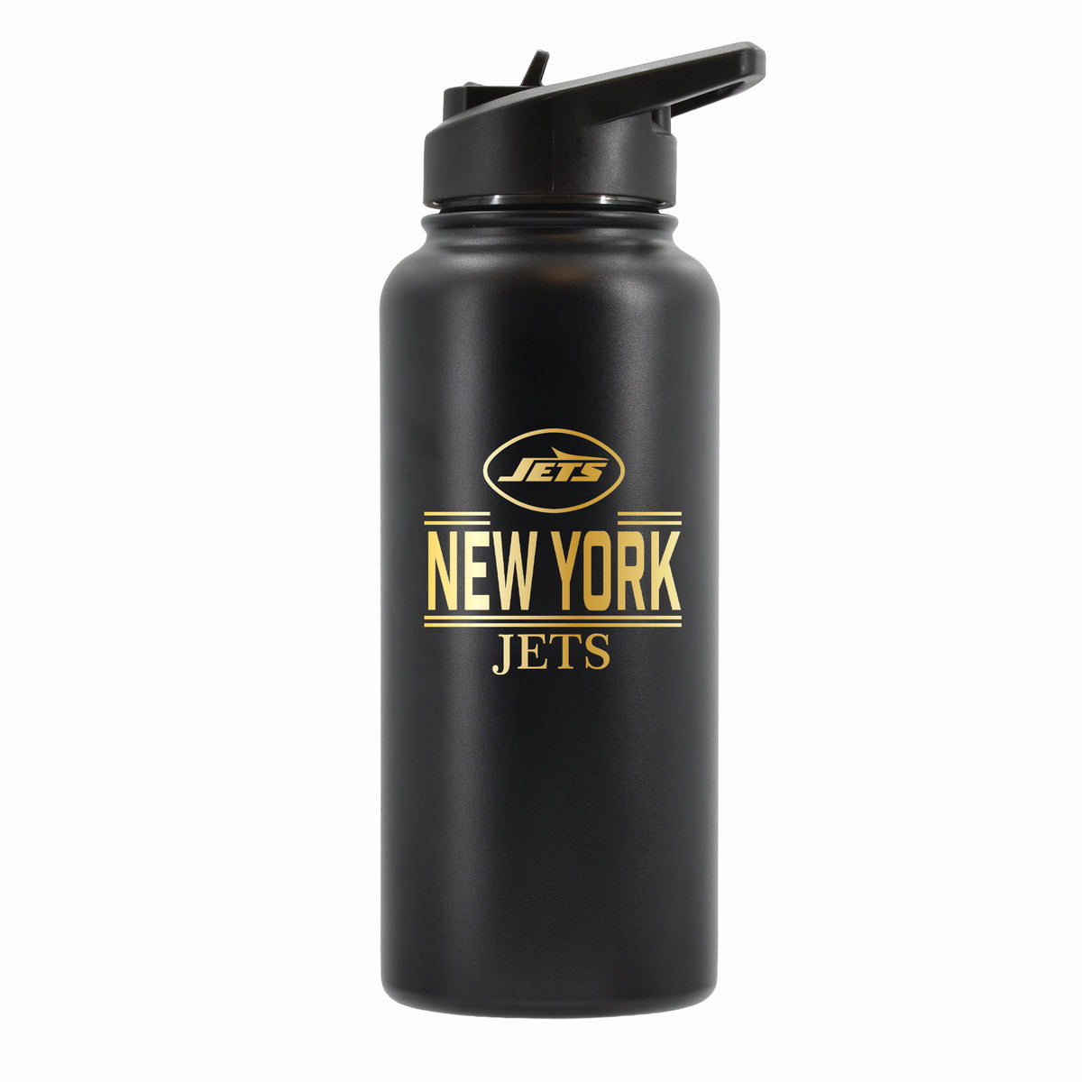 32 oz Stainless Steel Water Bottle with Gold Etched Classic Crew Team Design, New York Jets