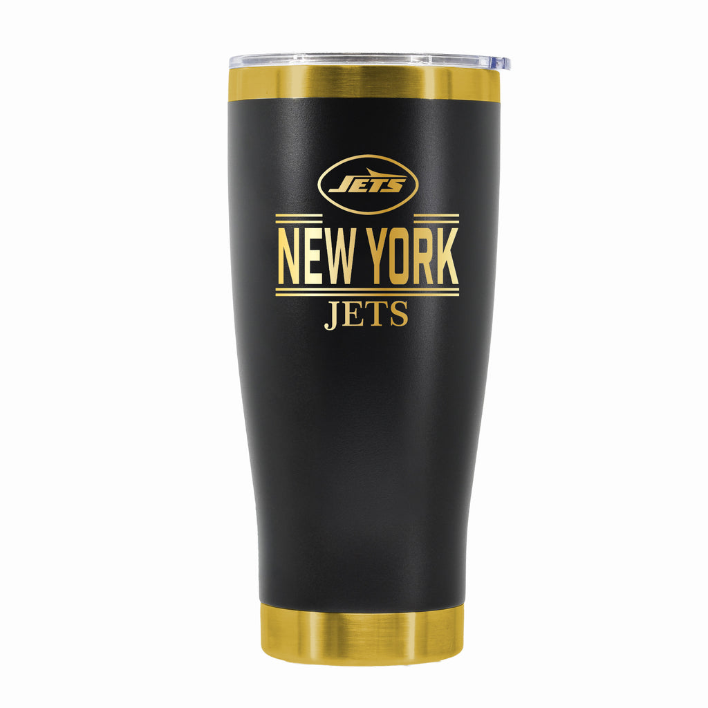 24 oz Stainless Steel Tumbler with Gold Accents & Etched Classic Crew Team Design, New York Jets