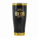 24 oz Stainless Steel Tumbler with Gold Accents & Etched Classic Crew Team Design, New York Jets