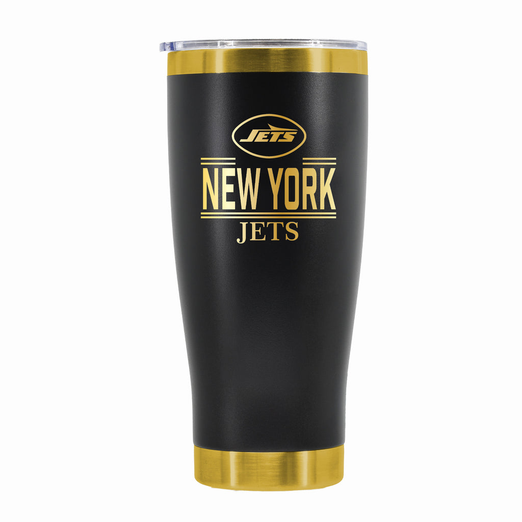 24 oz Stainless Steel Tumbler with Gold Accents & Etched Classic Crew Team Design, New York Jets