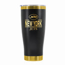 24 oz Stainless Steel Tumbler with Gold Accents & Etched Classic Crew Team Design, New York Jets