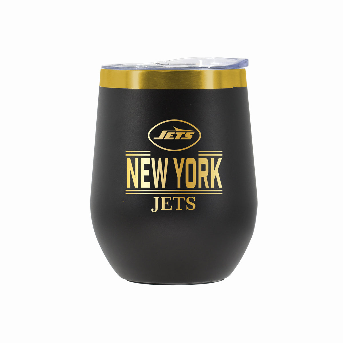 12 oz Stainless Steel Wine Tumbler with Gold Etched Classic Crew Team Design, New York Jets