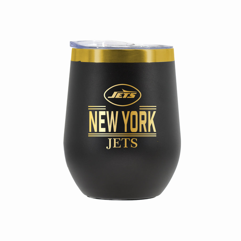 12 oz Stainless Steel Wine Tumbler with Gold Etched Classic Crew Team Design, New York Jets