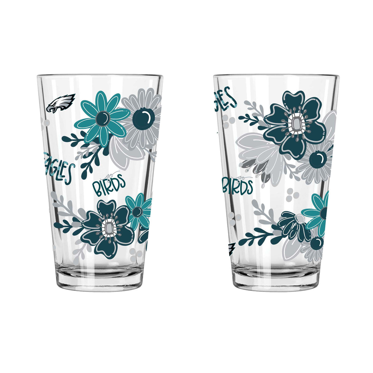 2pk 16oz Pint Glass, DP, Flowers | Philadelphia Eagles