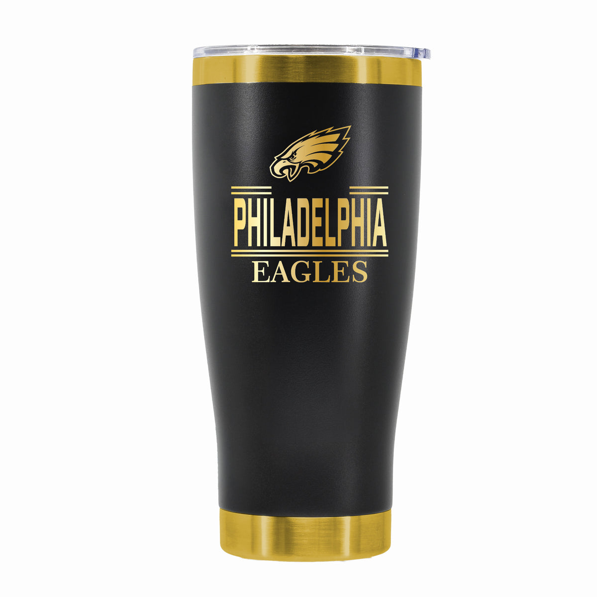 24 oz Stainless Steel Tumbler with Gold Accents & Etched Classic Crew Team Design, Philadelphia Eagles