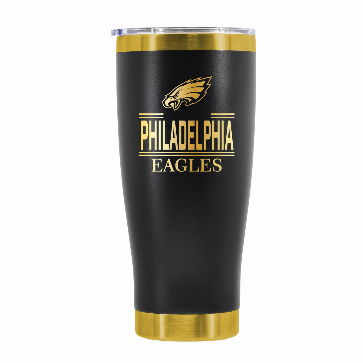 24 oz Stainless Steel Tumbler with Gold Accents & Etched Classic Crew Team Design, Philadelphia Eagles