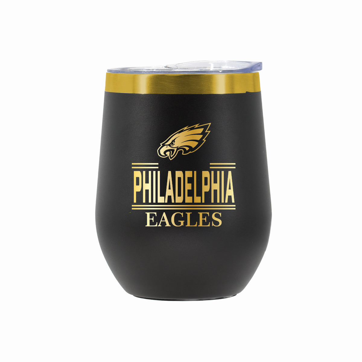 12 oz Stainless Steel Wine Tumbler with Gold Etched Classic Crew Team Design, Philadelphia Eagles