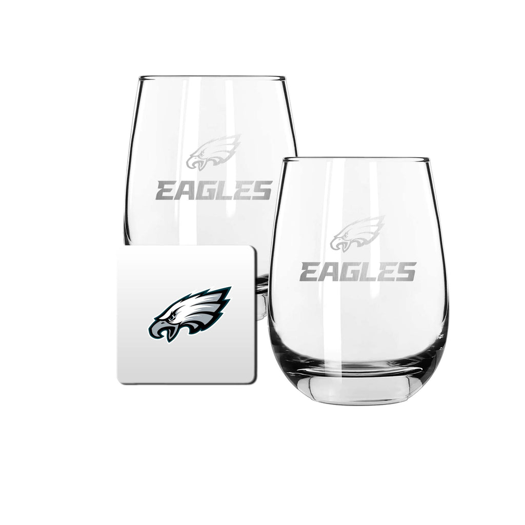 2 Pack Stemless Wine Glasses and Coasters Sets Set | Philadelphia Eagles