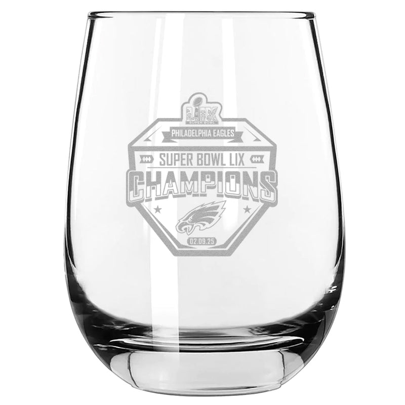 15oz Stemless Wine Glass, Etched, Super Bowl 59, 2025