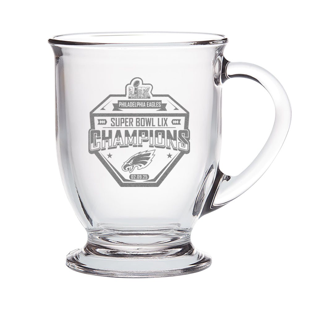 16oz Glass Cafe Mug, Etched, Super Bowl 59, 2025