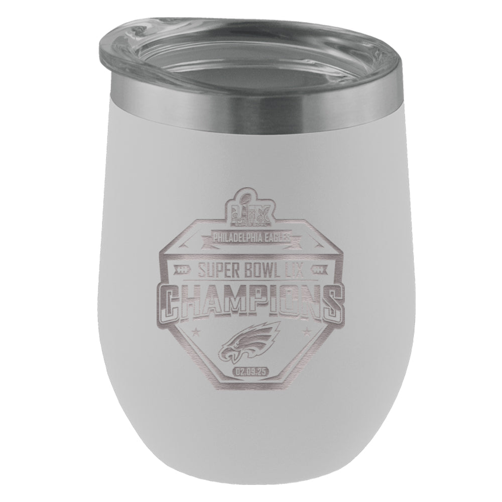 12oz White Stemless Tumbler, Etched, Super Bowl 59, 2025