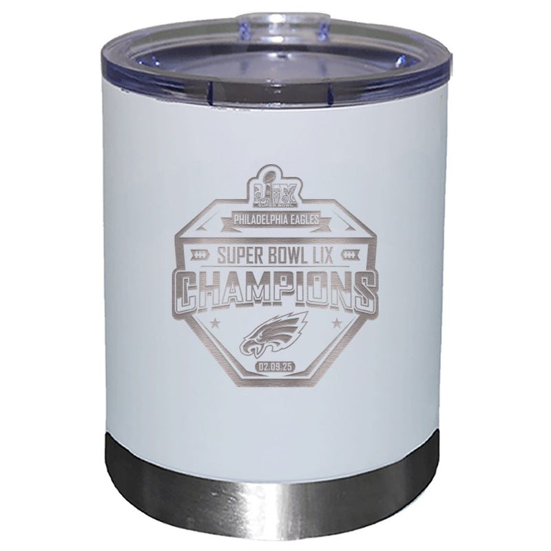 12oz White Lowball Tumbler, Etched, Super Bowl 59, 2025