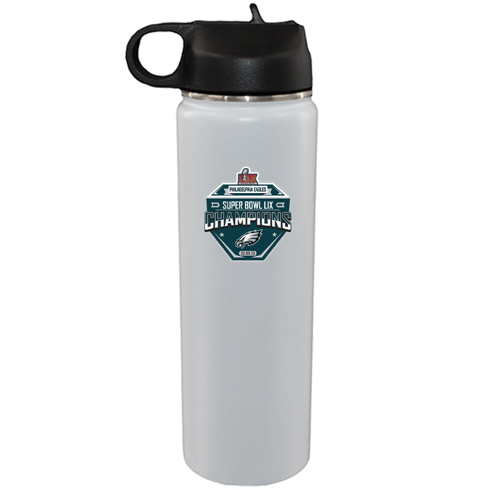 22oz White Water Bottle, Direct Print, Super Bowl 59, 2025