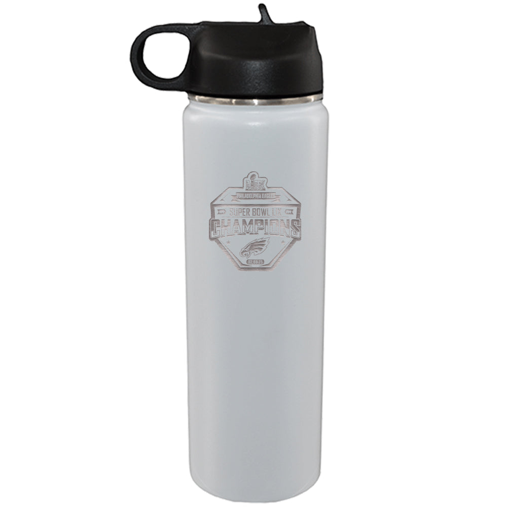 22oz White Water Bottle, Etched, Super Bowl 59, 2025