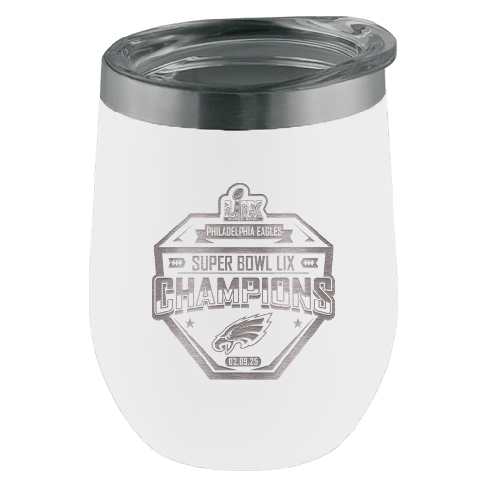 16oz White Stemless Tumbler, Etched, Super Bowl 59, 2025