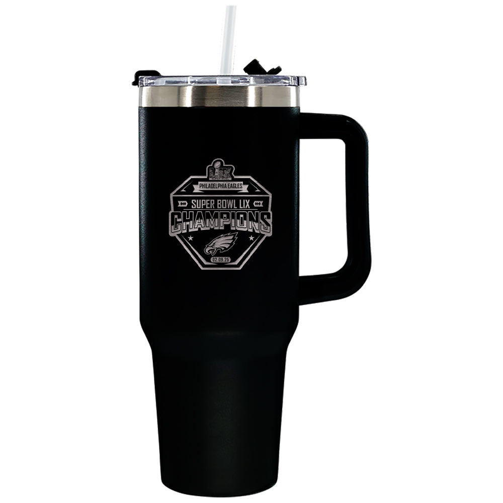 40oz Black Colossal Tumbler, Etched, Super Bowl 59, 2025