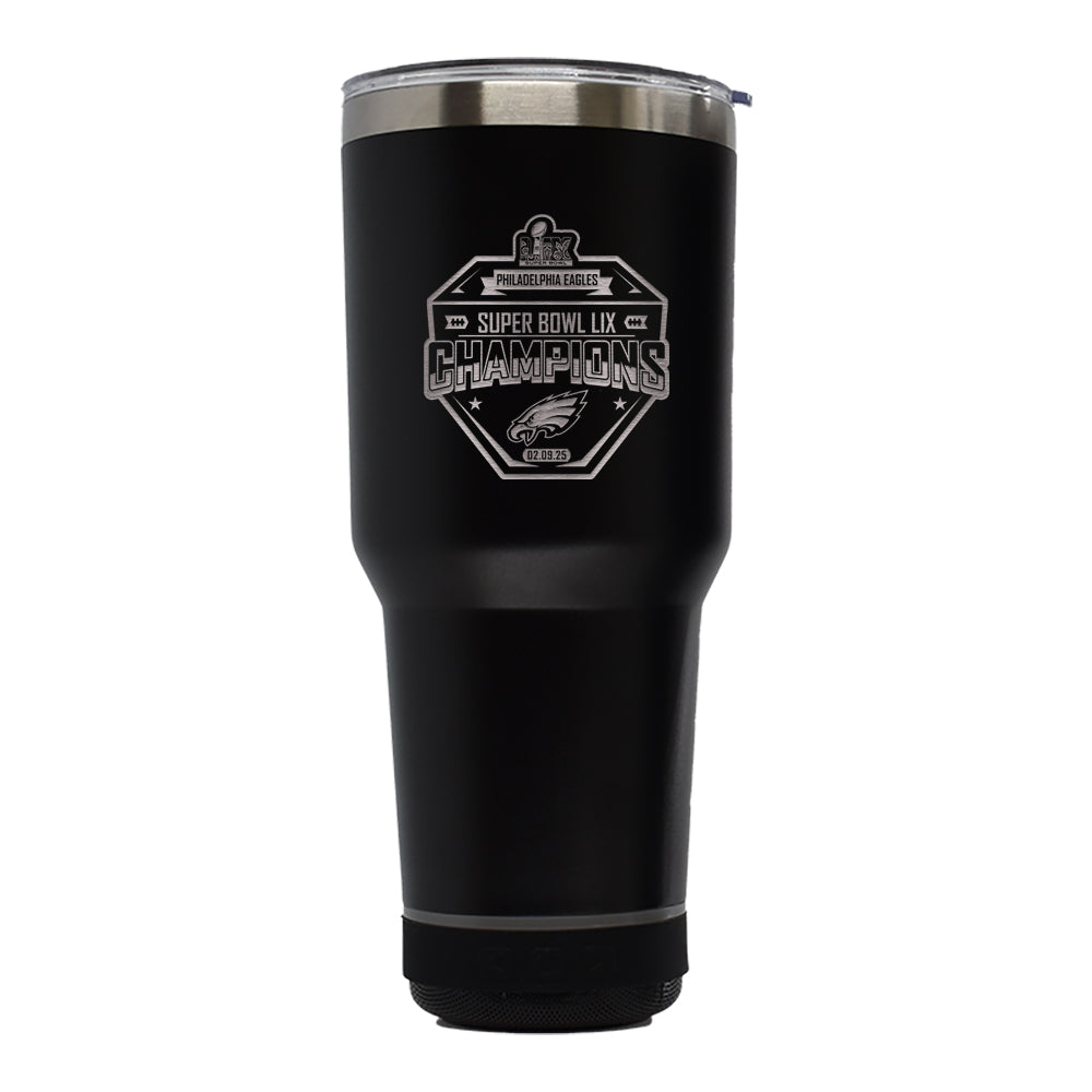 30oz Black Bluetooth Tumbler, Etched, Super Bowl 59, 2025