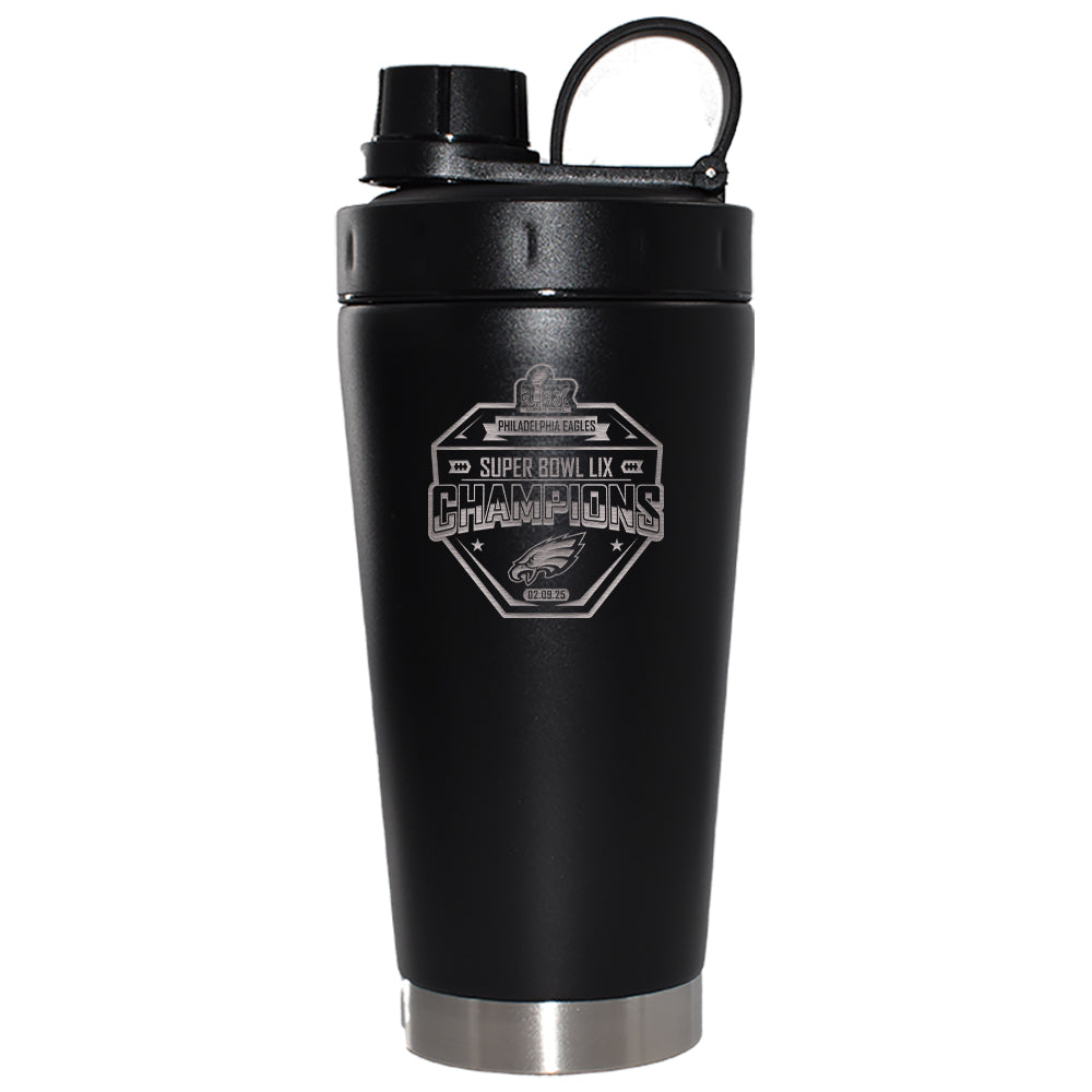 22oz Black Beverage Blender Bottle, Etched, Super Bowl 59, 2025