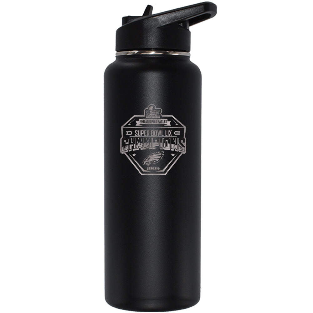34oz Black Quencher Bottle, Etched, Super Bowl 59, 2025