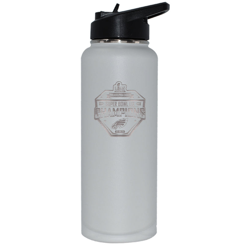 34oz White Quencher Bottle, Etched, Super Bowl 59, 2025