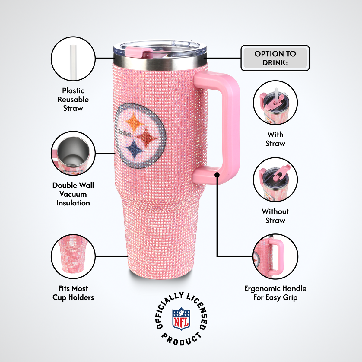 40oz Pink Bling Game Day Tumbler I | Pittsburgh Steelers