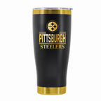 24 oz Stainless Steel Tumbler with Gold Accents & Etched Classic Crew Team Design, Pittsburgh Steelers