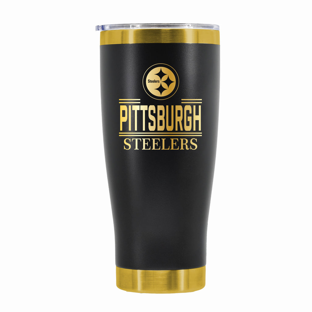 24 oz Stainless Steel Tumbler with Gold Accents & Etched Classic Crew Team Design, Pittsburgh Steelers