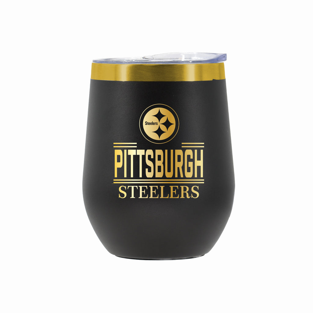 12 oz Stainless Steel Wine Tumbler with Gold Etched Classic Crew Team Design, Pittsburgh Steelers