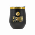 12 oz Stainless Steel Wine Tumbler with Gold Etched Classic Crew Team Design, Pittsburgh Steelers