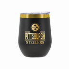 12 oz Stainless Steel Wine Tumbler with Gold Etched Classic Crew Team Design, Pittsburgh Steelers