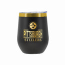 12 oz Stainless Steel Wine Tumbler with Gold Etched Classic Crew Team Design, Pittsburgh Steelers