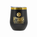 12 oz Stainless Steel Wine Tumbler with Gold Etched Classic Crew Team Design, Pittsburgh Steelers