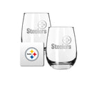 2 Pack Stemless Wine Glasses and Coasters Set | Pittsburgh Steelers