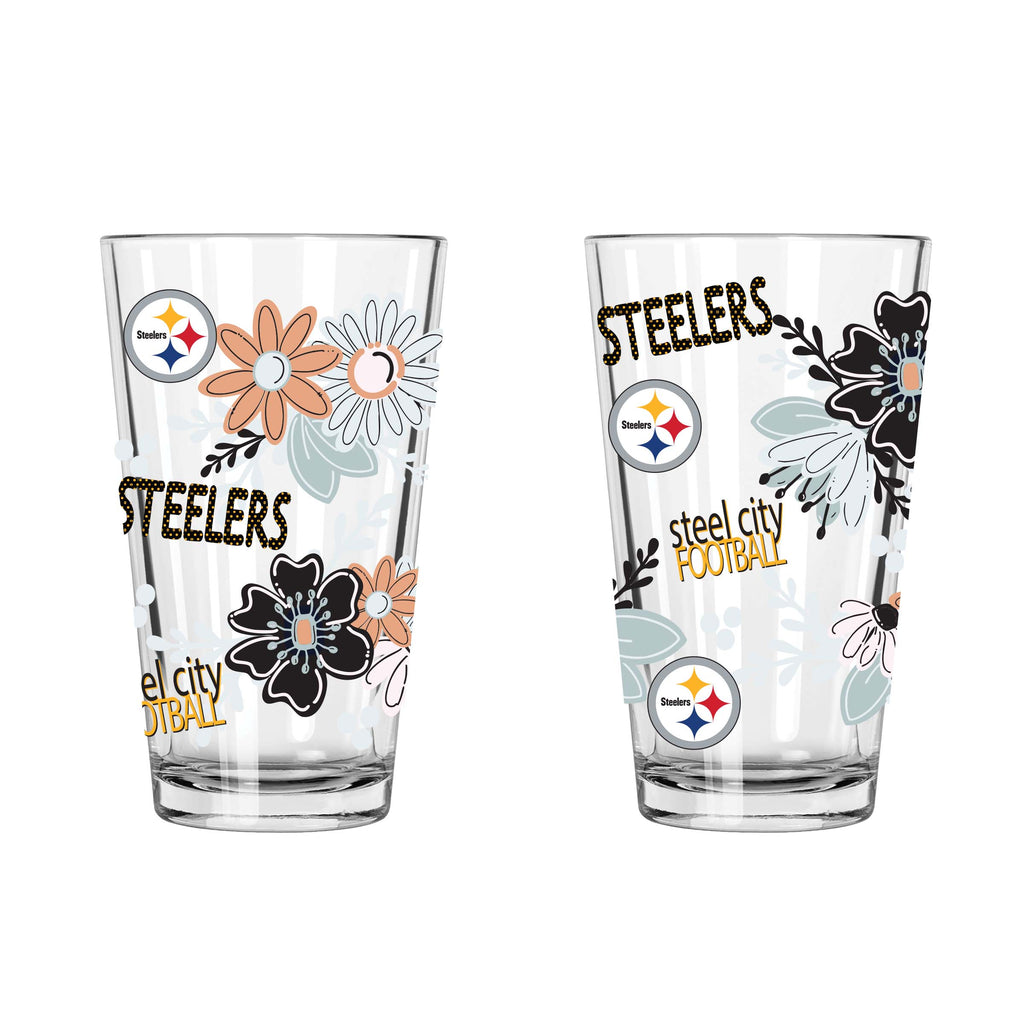 2pk 16oz Pint Glass, DP, Flowers | Pittsburgh Steelers