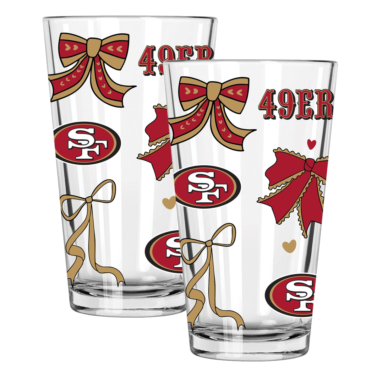  49ers 2pk 16oz Bow Pint Glass 