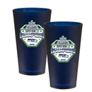 2pk 16oz Navy Frosted Pint Glass, Direct Print, Super Bowl 60, 2026, Seattle Seahawks