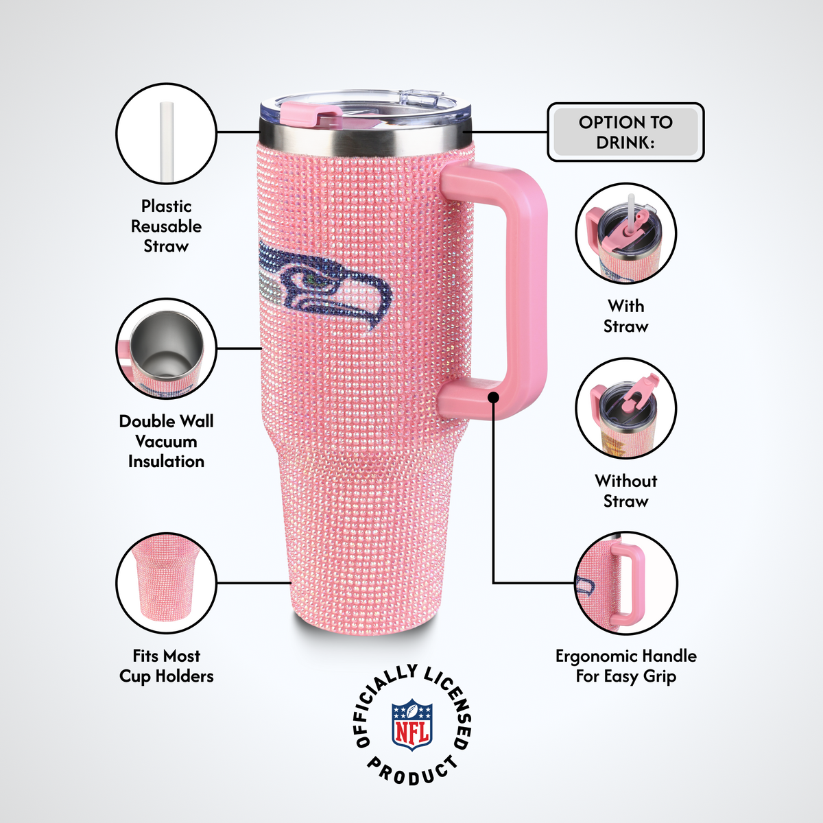 40oz Pink Bling Game Day Tumbler I | Seattle Seahawks