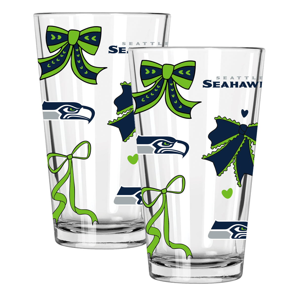  Seahawks 2pk 16oz Bow Pint Glass 