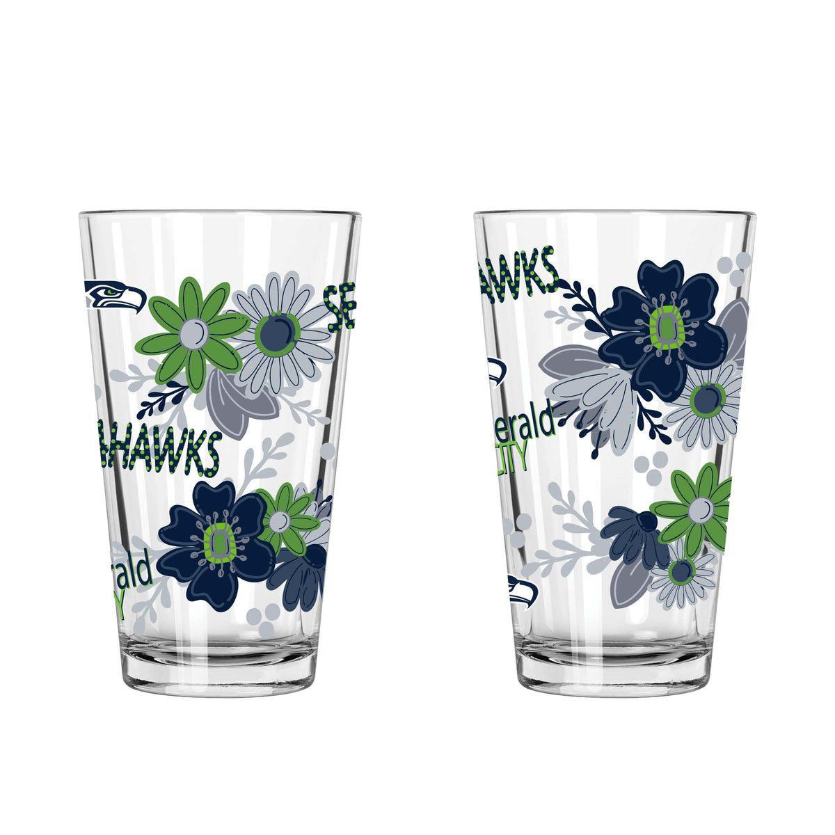 2pk 16oz Pint Glass, DP, Flowers | Seattle Seahawks