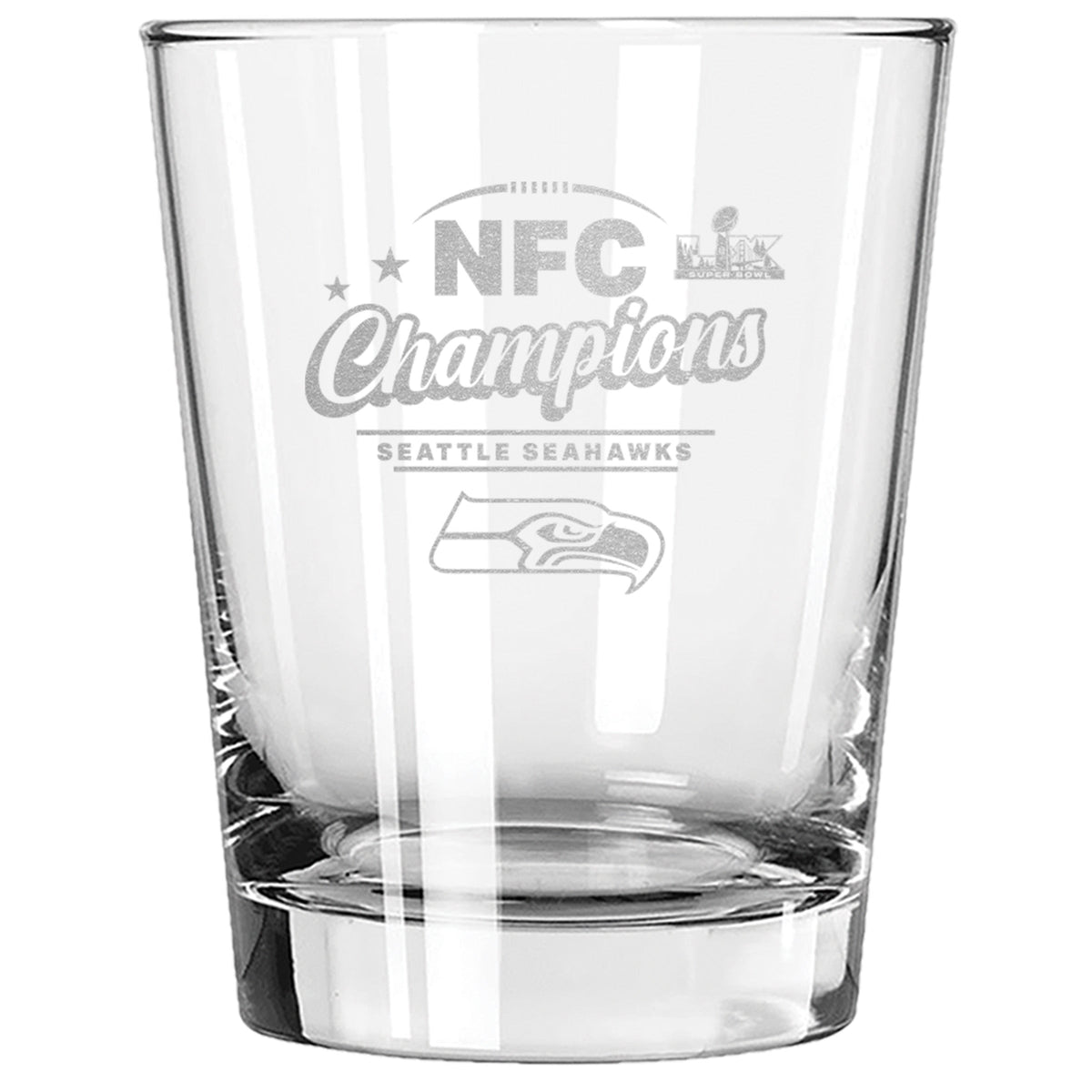 15oz Double Old Fashioned Glass, Etched, NFC Champion 60, 2026 Design| Seattle Seahawks