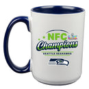 15oz White Mug with Navy Inner Color, Sublimation, NFC Champion 60, 2026 Design| Seattle Seahawks