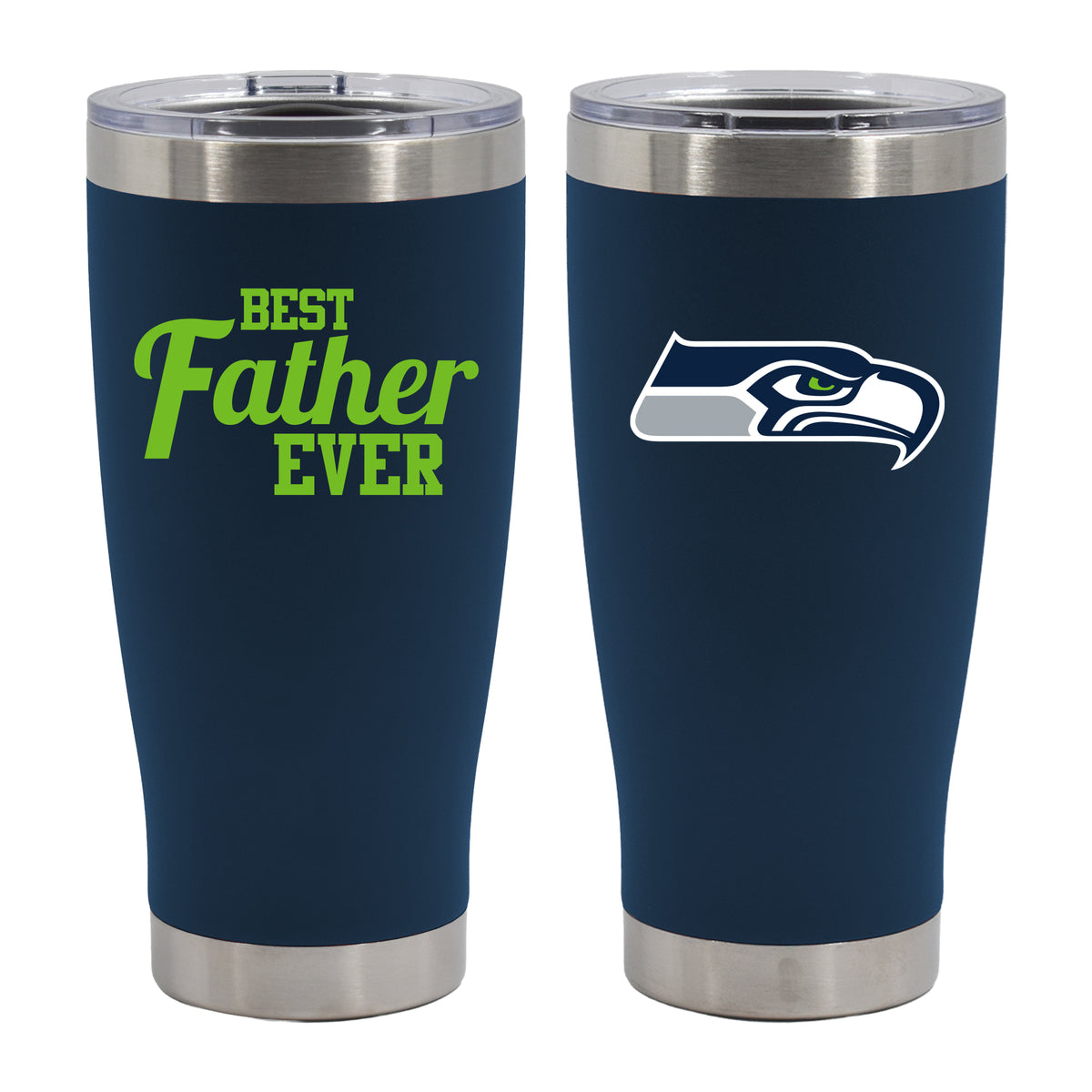 20oz Navy Stainless Steel Tumbler, Direct Print, Best Dad Ever Design, Seattle Seahawks
