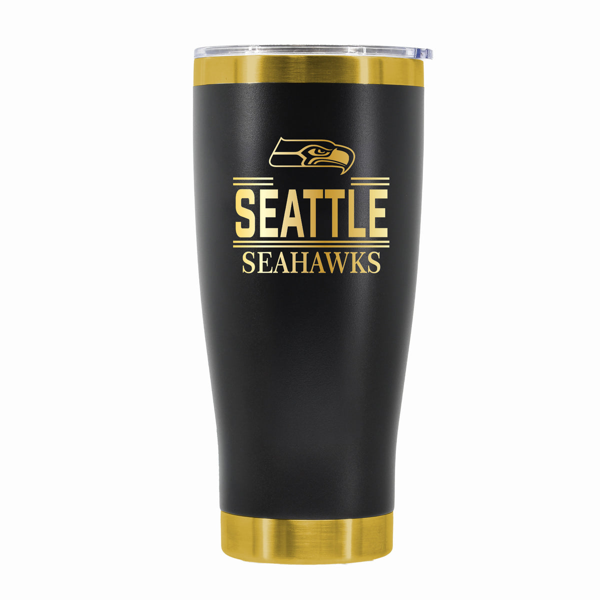 24 oz Stainless Steel Tumbler with Gold Accents & Etched Classic Crew Team Design, Seattle Seahawks