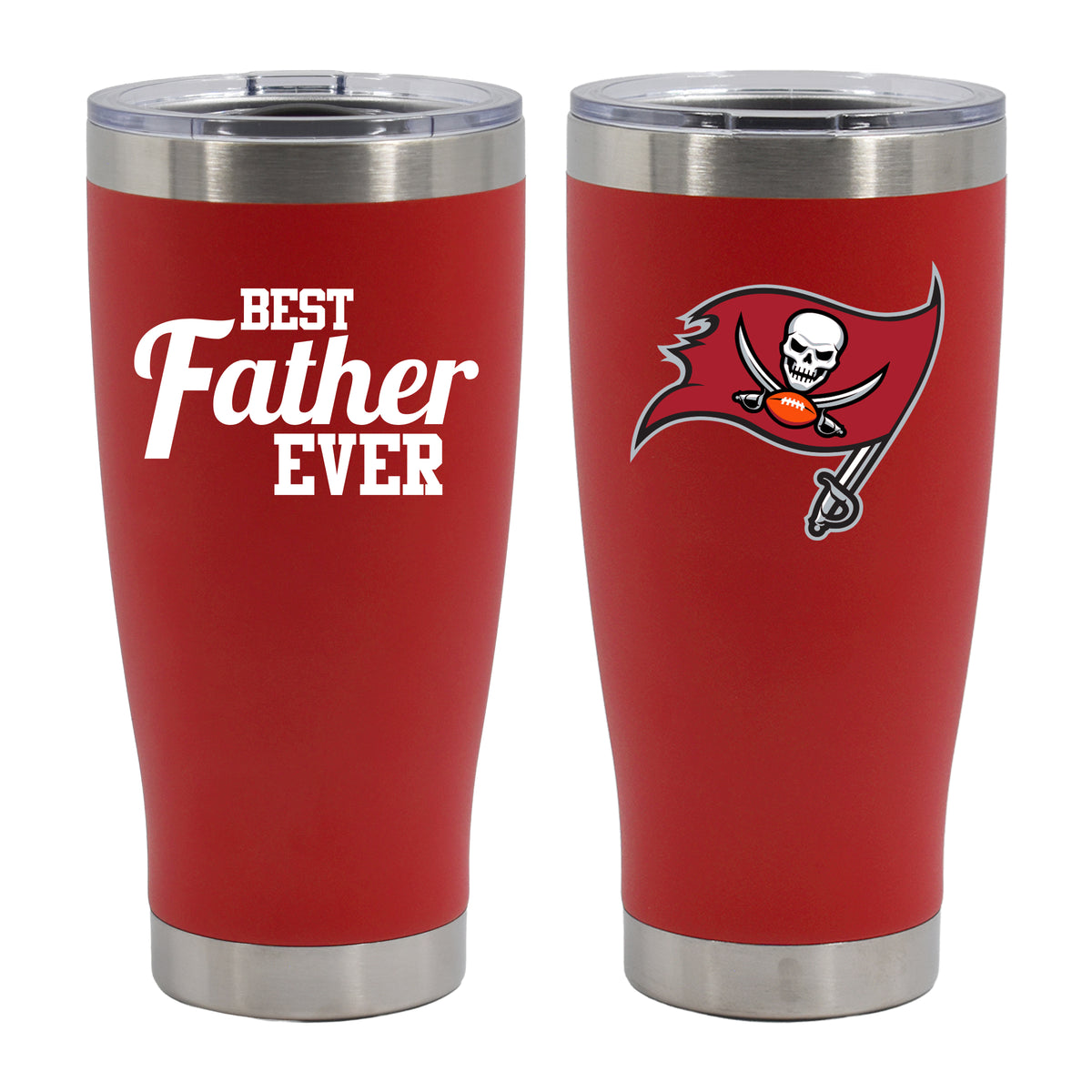 20oz Red Stainless Steel Tumbler, Direct Print, Best Dad Ever Design, Tampa Bay Buccaneers