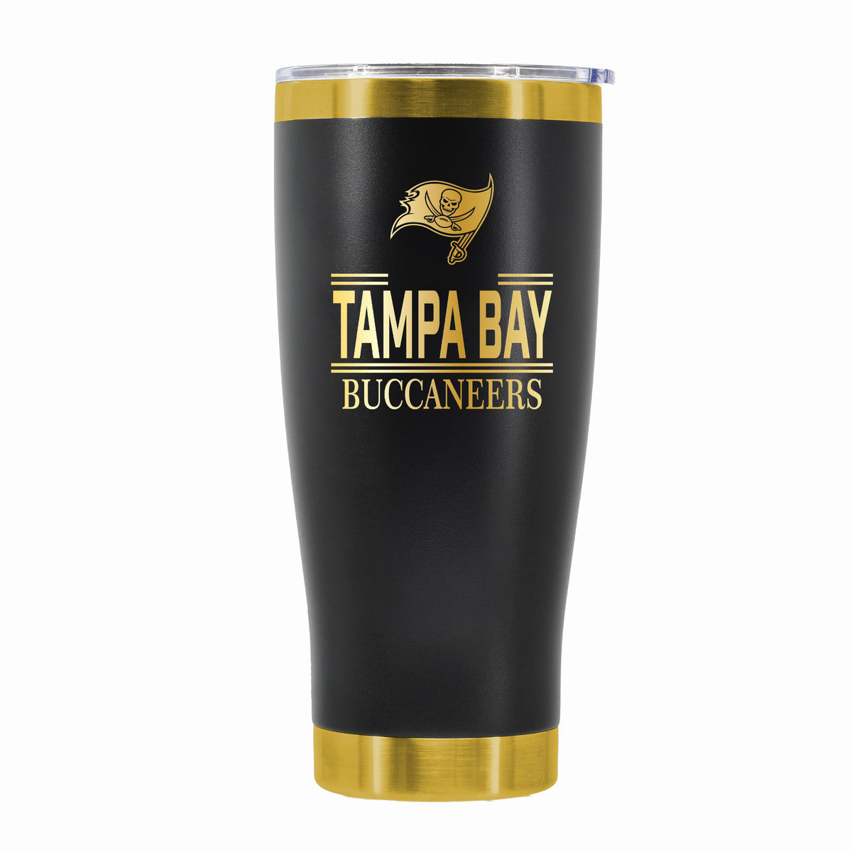 24 oz Stainless Steel Tumbler with Gold Accents & Etched Classic Crew Team Design, Tampa Bay Buccaneers